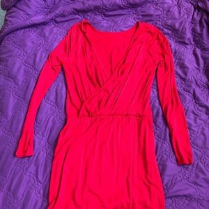 Three Dots Reversible Neckline Dress, Red